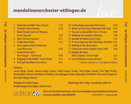 CD Simply the Best, Mandolinenorchester Ettlingen, Leitung / conductor Prof. Boris Bagger